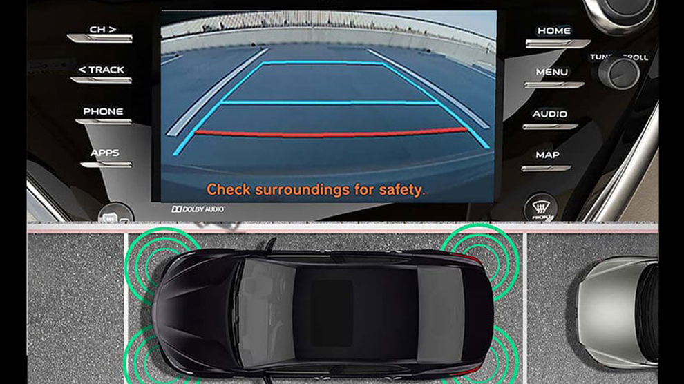 Toyota camry 2021 safety and performance REAR MONITOR WITH SENSORS & DYNAMIC GUIDELINES